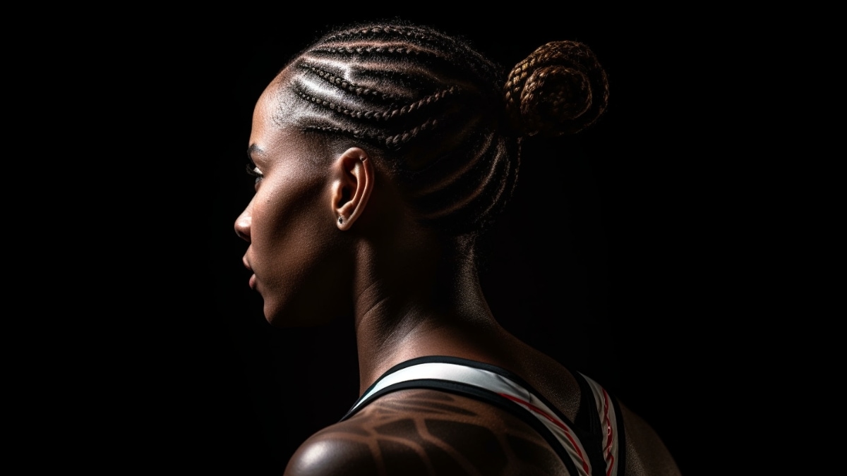Boxer with cornrows in her hair
