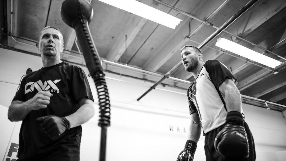 Trevor Wittman coaching Justin Gaethje with the boxing bag