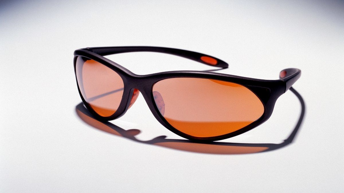 A pair of prescription sports glasses