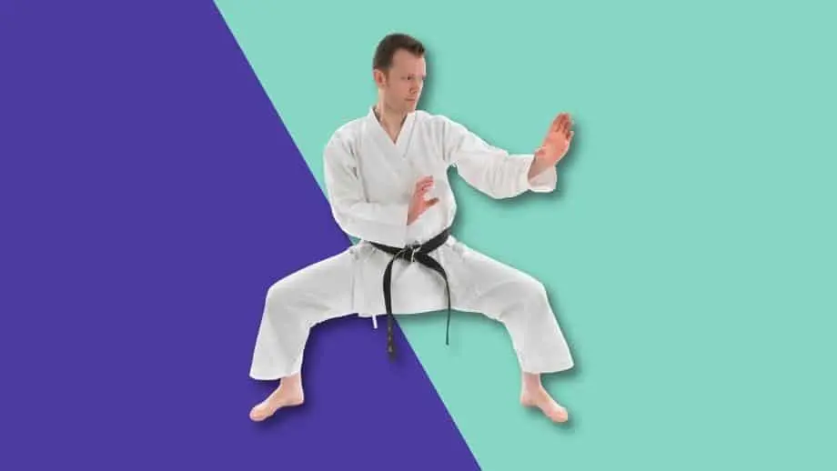 Karate student performing wide horse stance