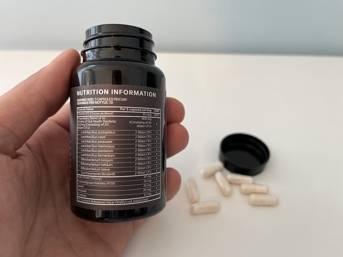 Back of Biotics 8 bottle showing nutrition information
