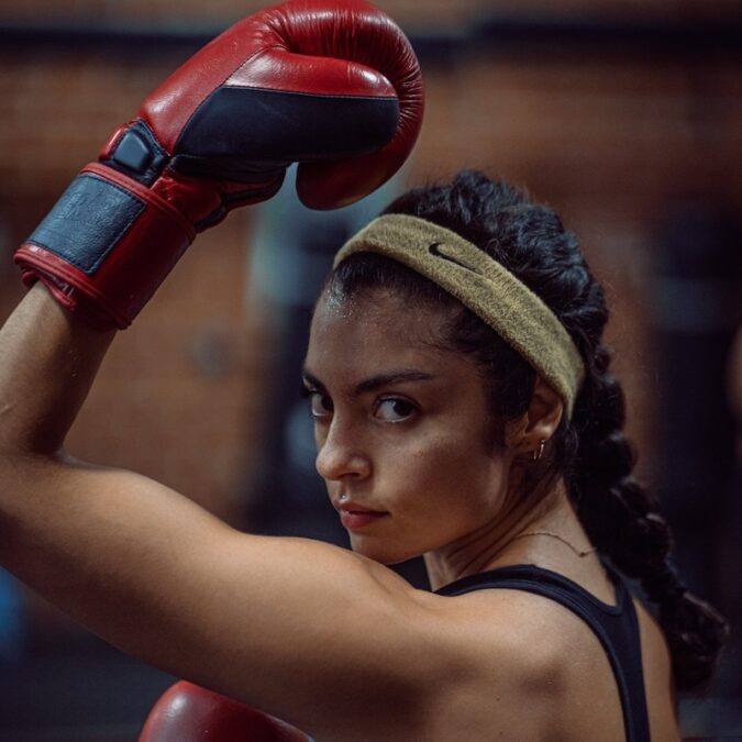 Female boxer with toned arms