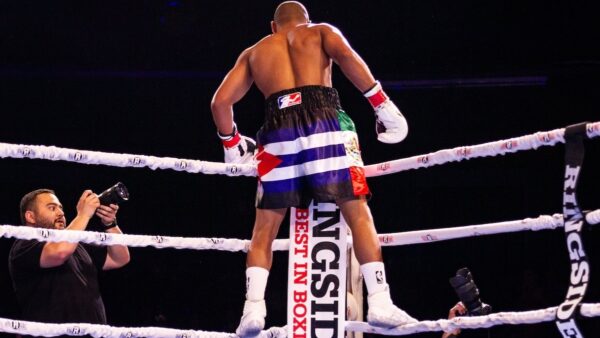 Pro boxer wearing boxing shoes in the ring