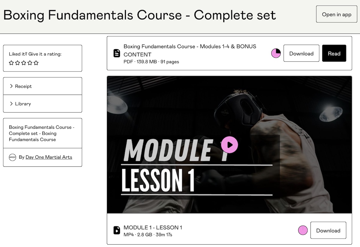 Day One Boxing Fundamentals Course preview on Gumroad