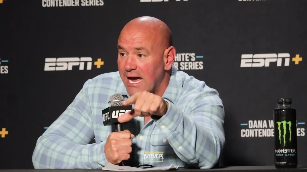 Dana White DWCS conference talking about Jon Jones GOAT status promo ad spot