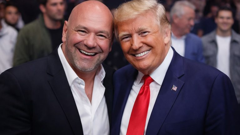 dana white and donald trump posing for press photo for white house event