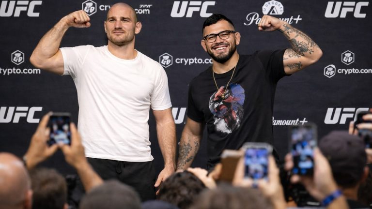 sean strickland and anthony hernandez posing as ufc press conference