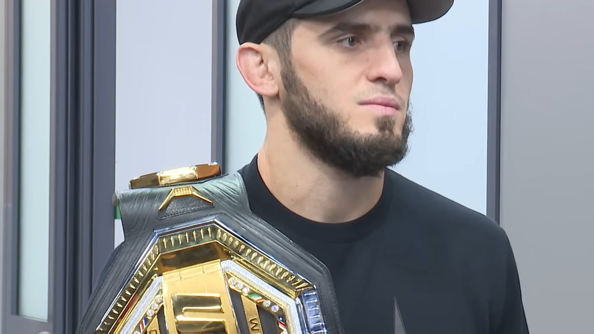 islam makhachev wearing ufc belt