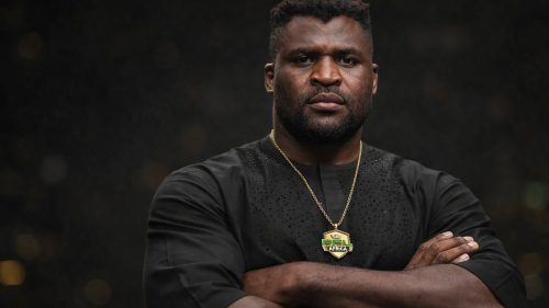 francis ngannou posing for pfl africa press shoot